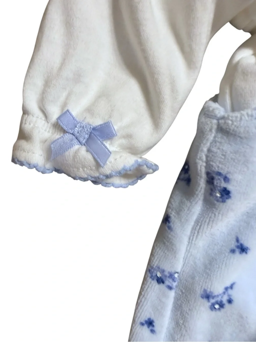 Carter’s Baby Girl 2-Piece Outfit Set Blue Floral Velour Romper & White Top 3M